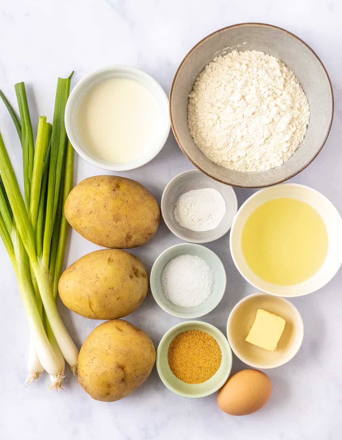 Ingredients for potato fritters laid out.