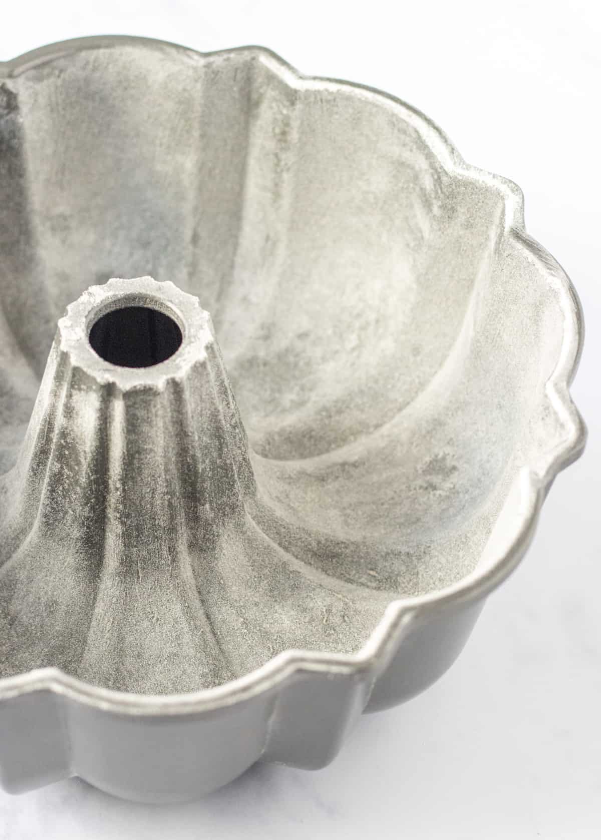 A bundt pan that has been greased and floured.