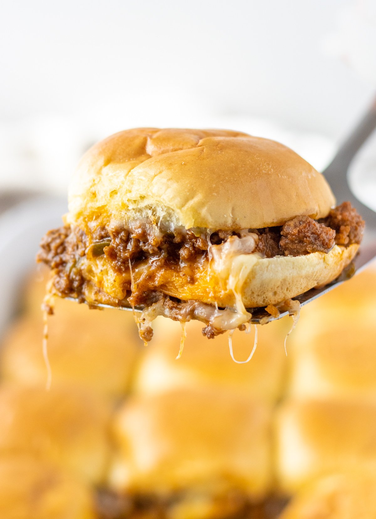 Sloppy joe slider on a spatula.