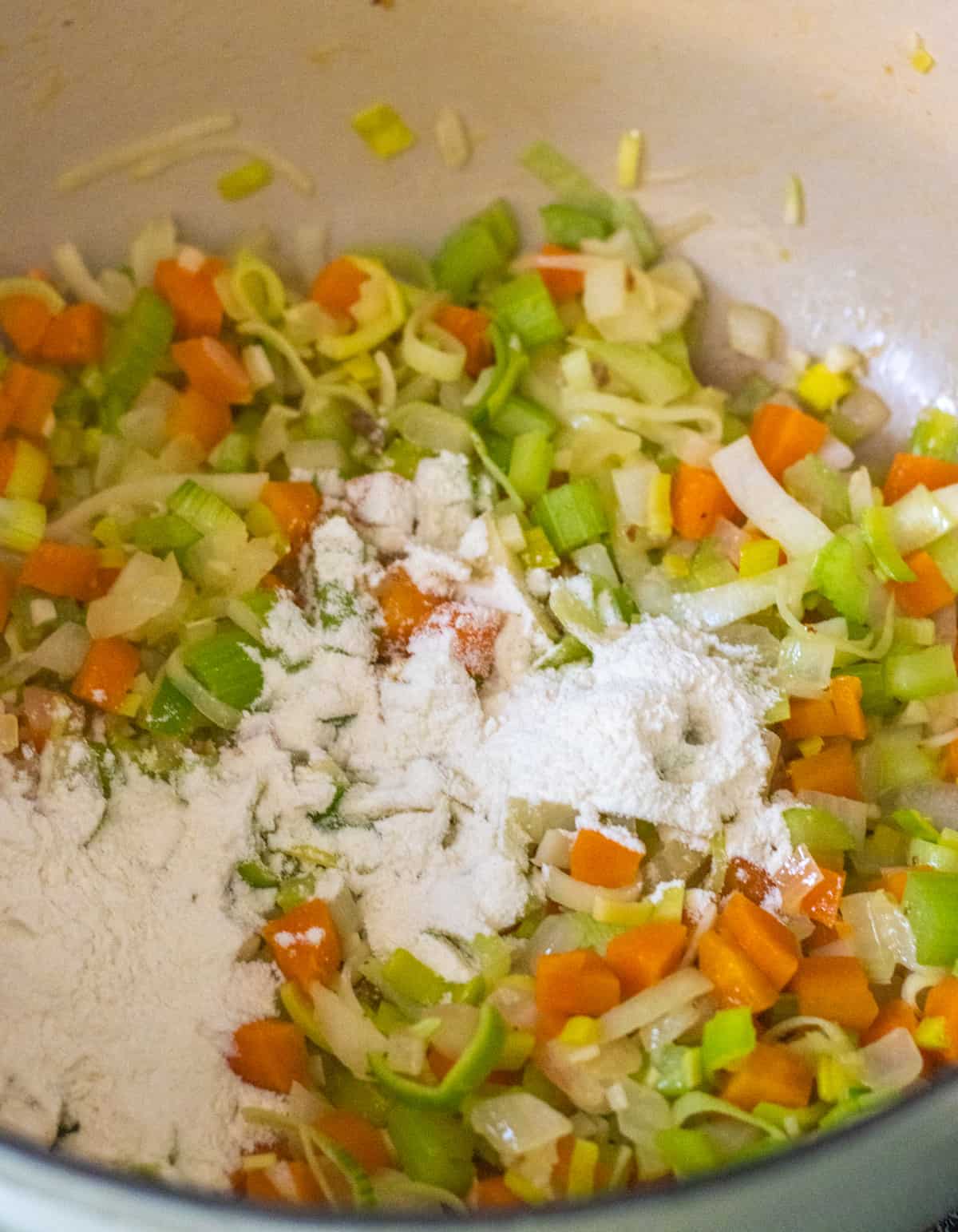 Flour on top of sautéd veggies.
