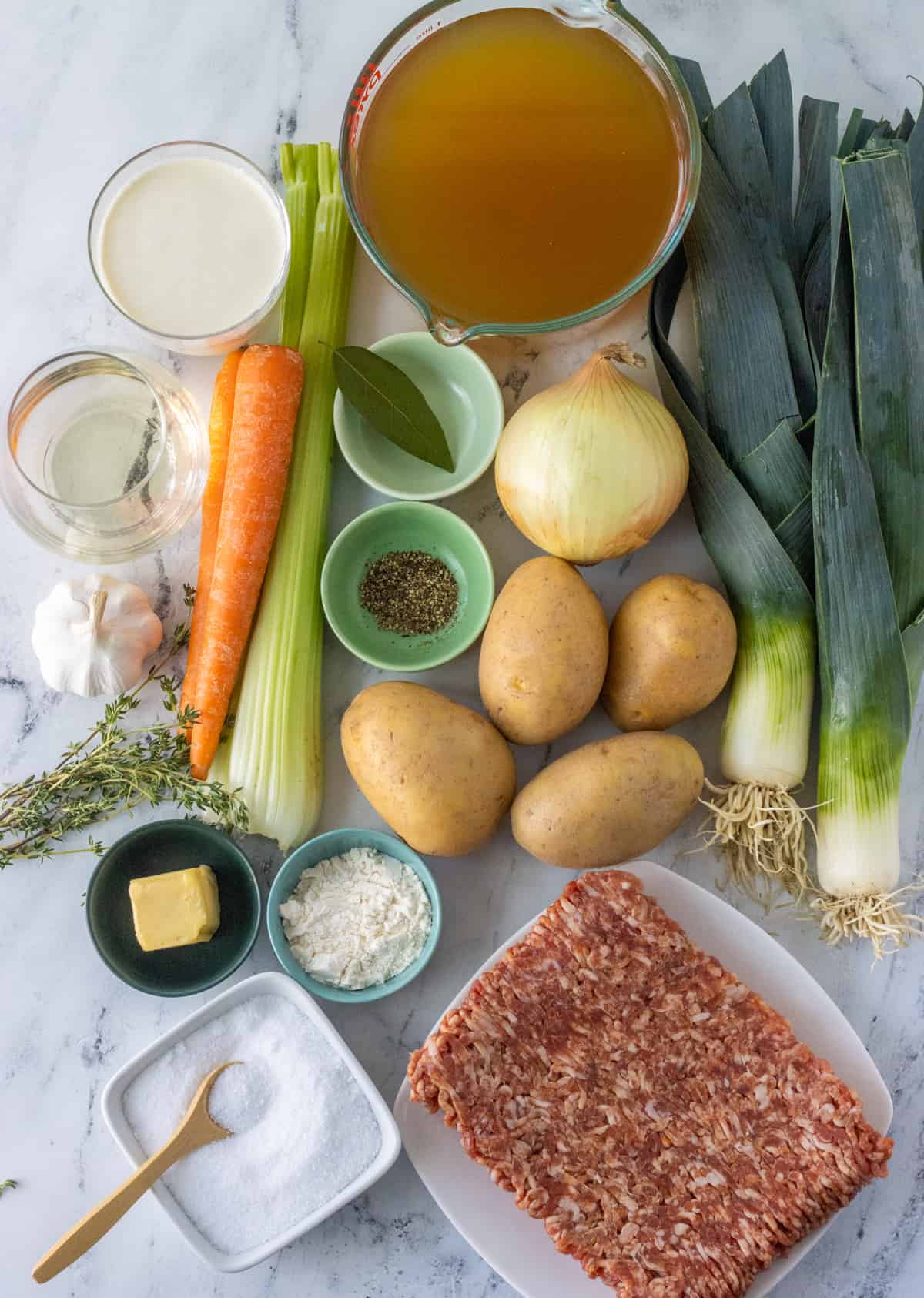 Ingredients for sausage and potato soup.