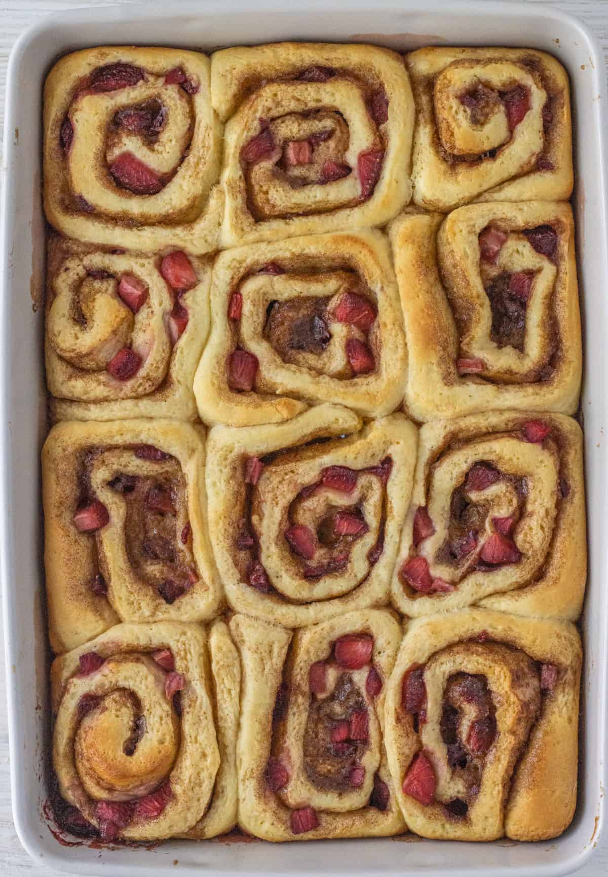 Strawberry cinnamon rolls baked but not frosted.