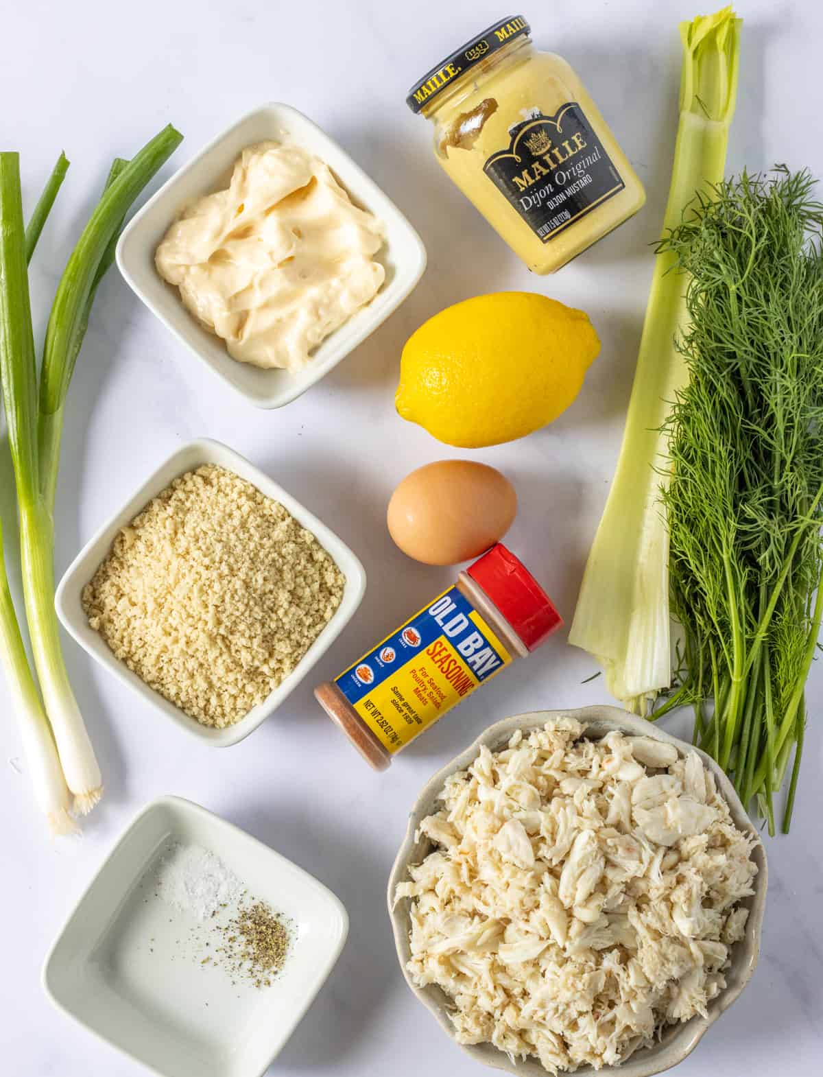 Ingredients for crab cakes with remoulade sauce.