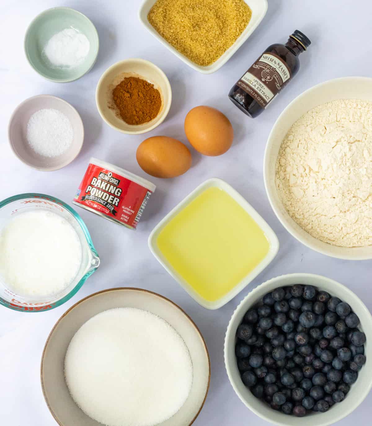 Ingredients for blueberry buttermilk muffins.