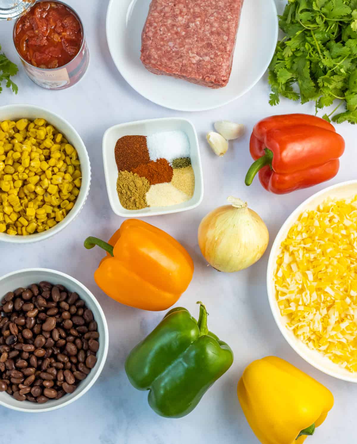 Ingredients for taco stuffed peppers.