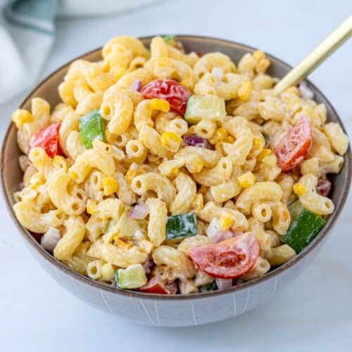 Creamy Corn and Zucchini Pasta Salad - This Home Kitchen