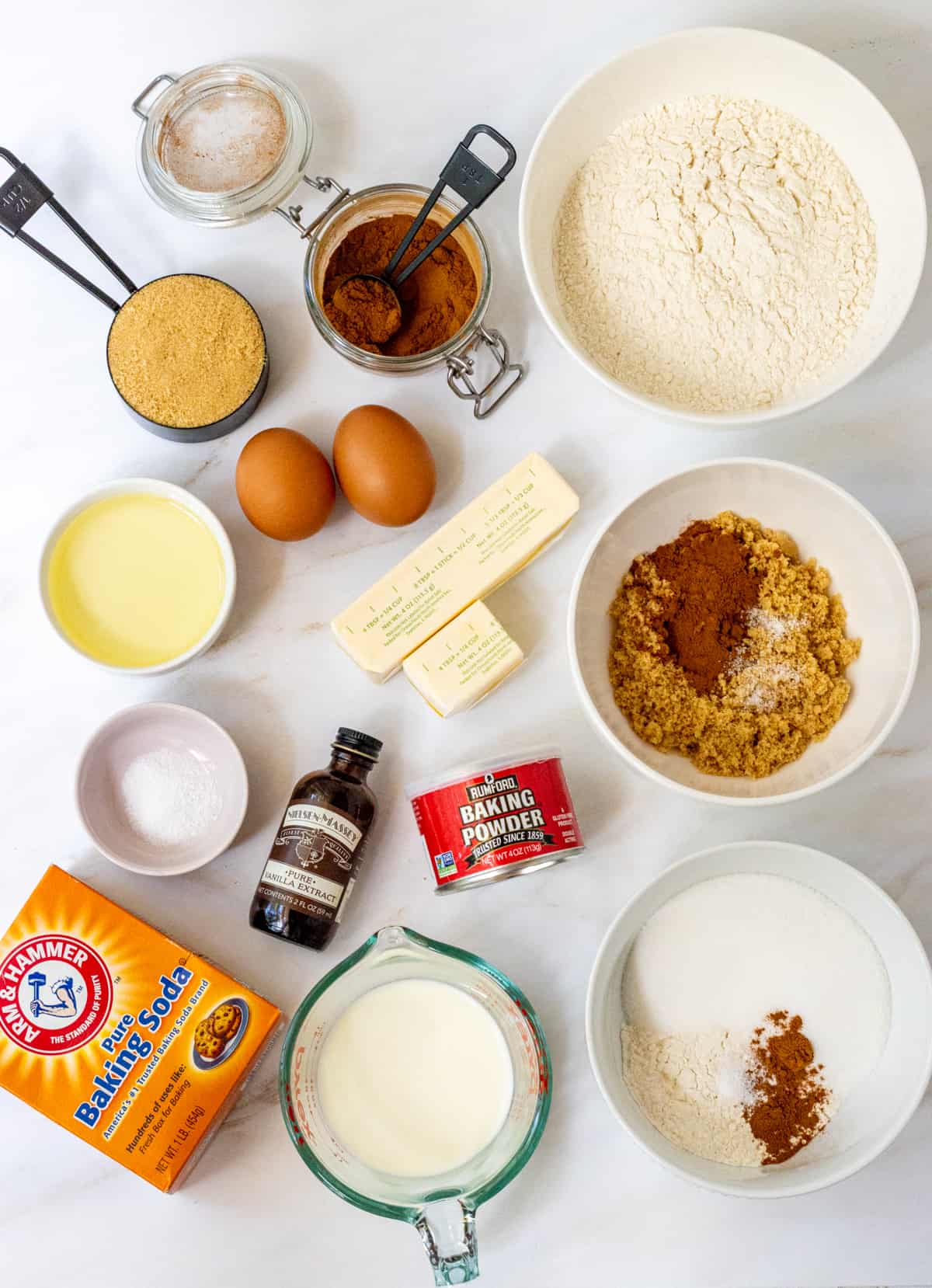 Ingredients for cinnamon streusel muffins.