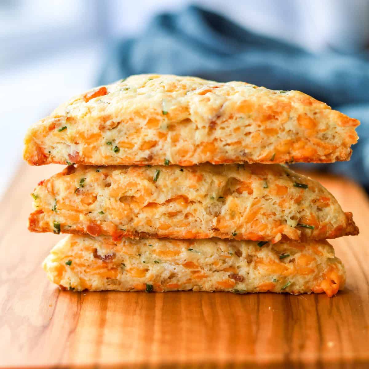Three scones stacked on top of each other.